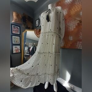 Zara Chiffon Swiss Dot Embroidered Ruffled Maxi Dress